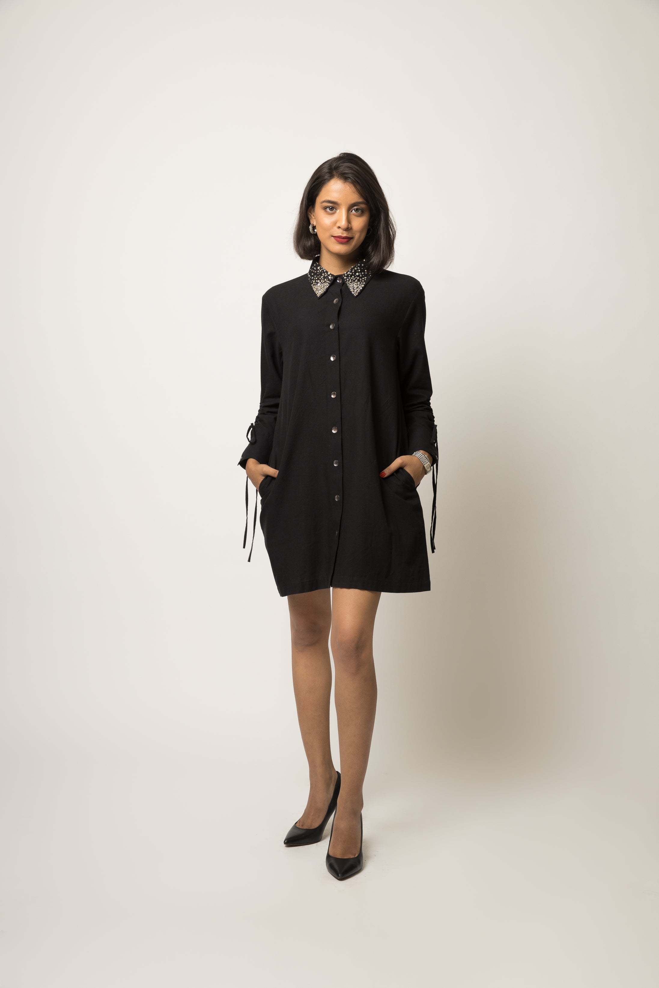Embellished Collar Shirt Dress