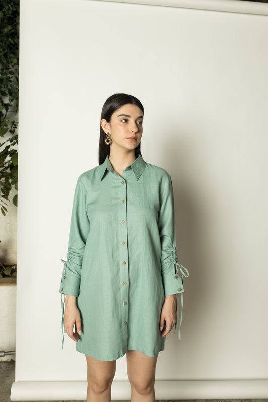 Ruched Sleeves Shirt Dress