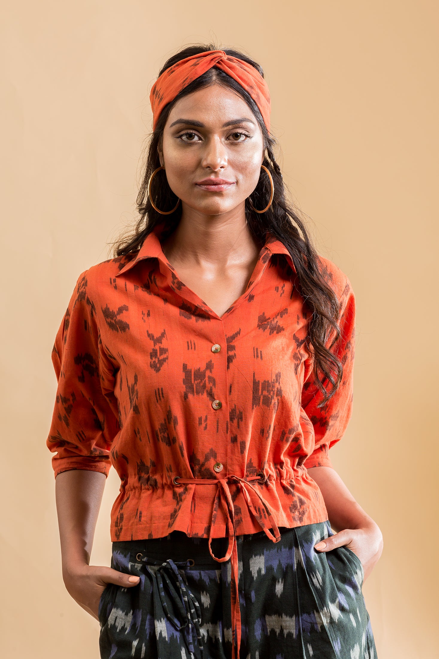 Drawstring Cropped Shirt